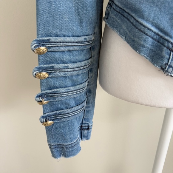 Free People Fitted Military Style Denim Jean Jacket Womens Size Small - Picture 6 of 14